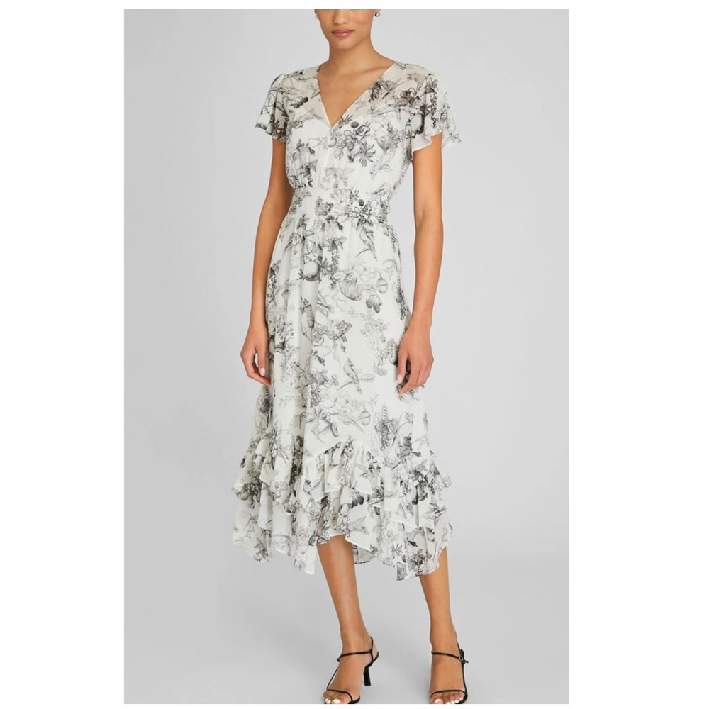 Club Monaco Floral Flutter Sleeve Midi Dress